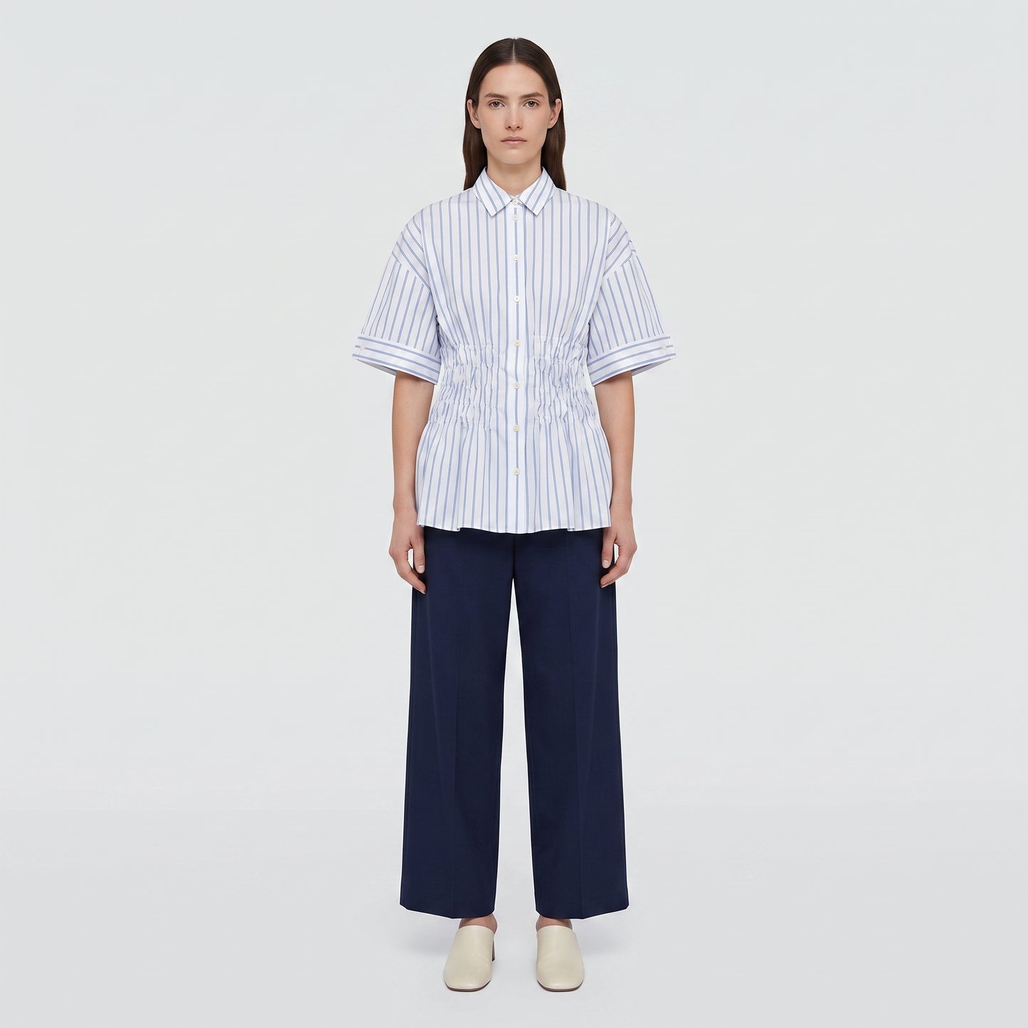 Ruched Waist Striped Shirt