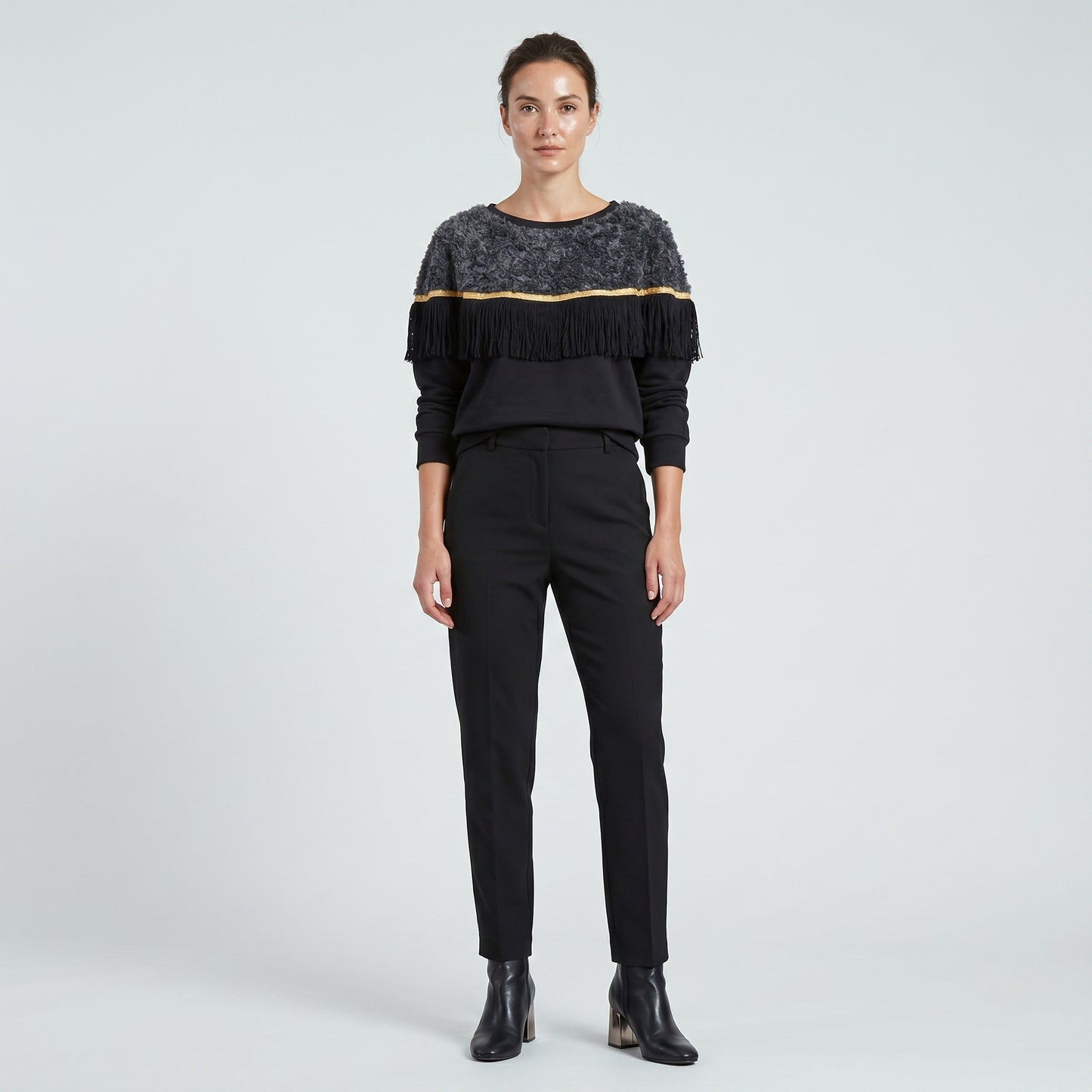 Fringed Bouclé Detail Sweatshirt