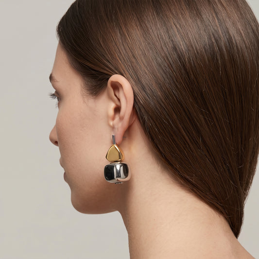 Two-Tone Sculptural Drop Earrings
