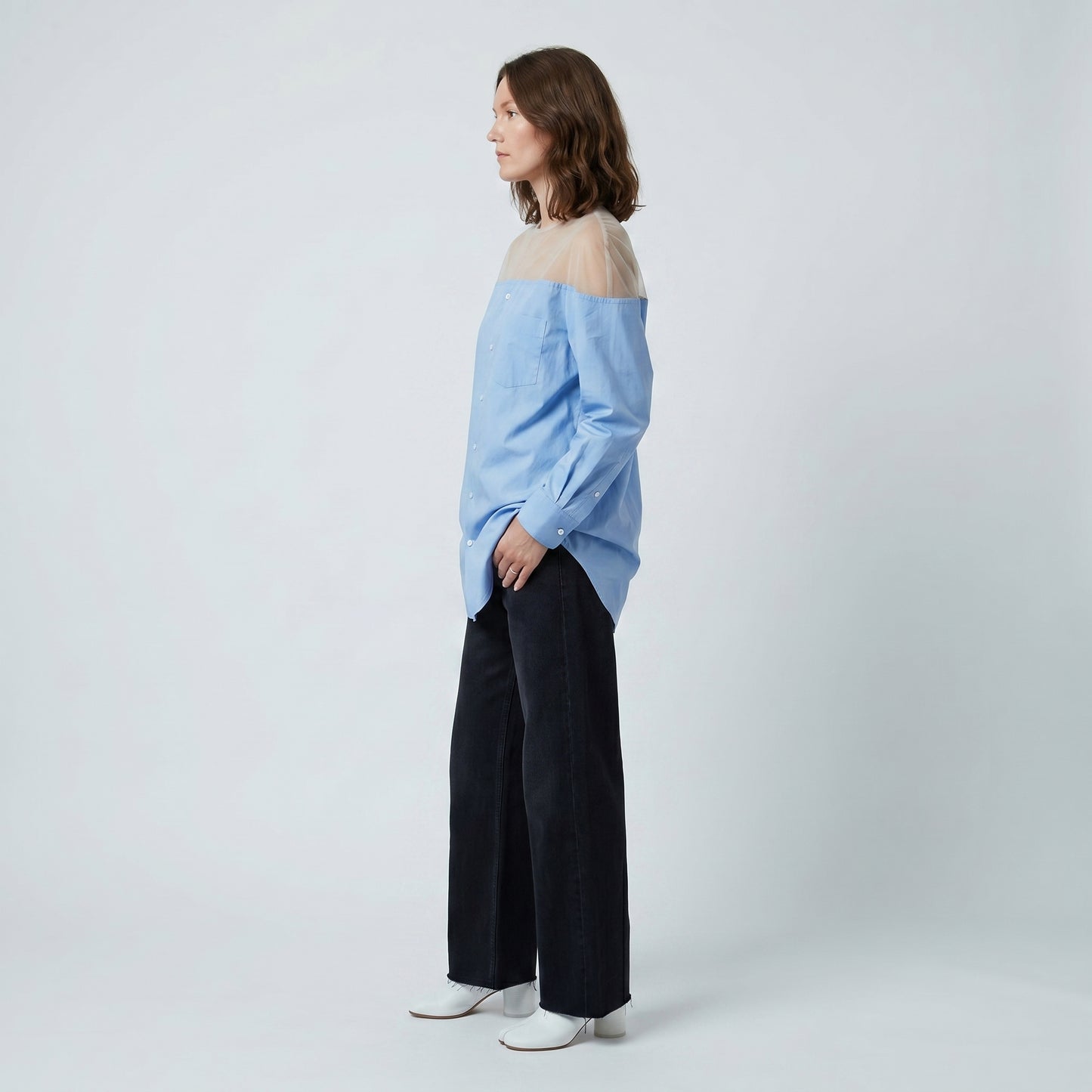 Sheer Yoke Cotton Shirt
