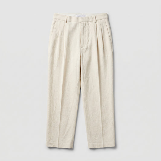 Pleated Cream Linen Trousers