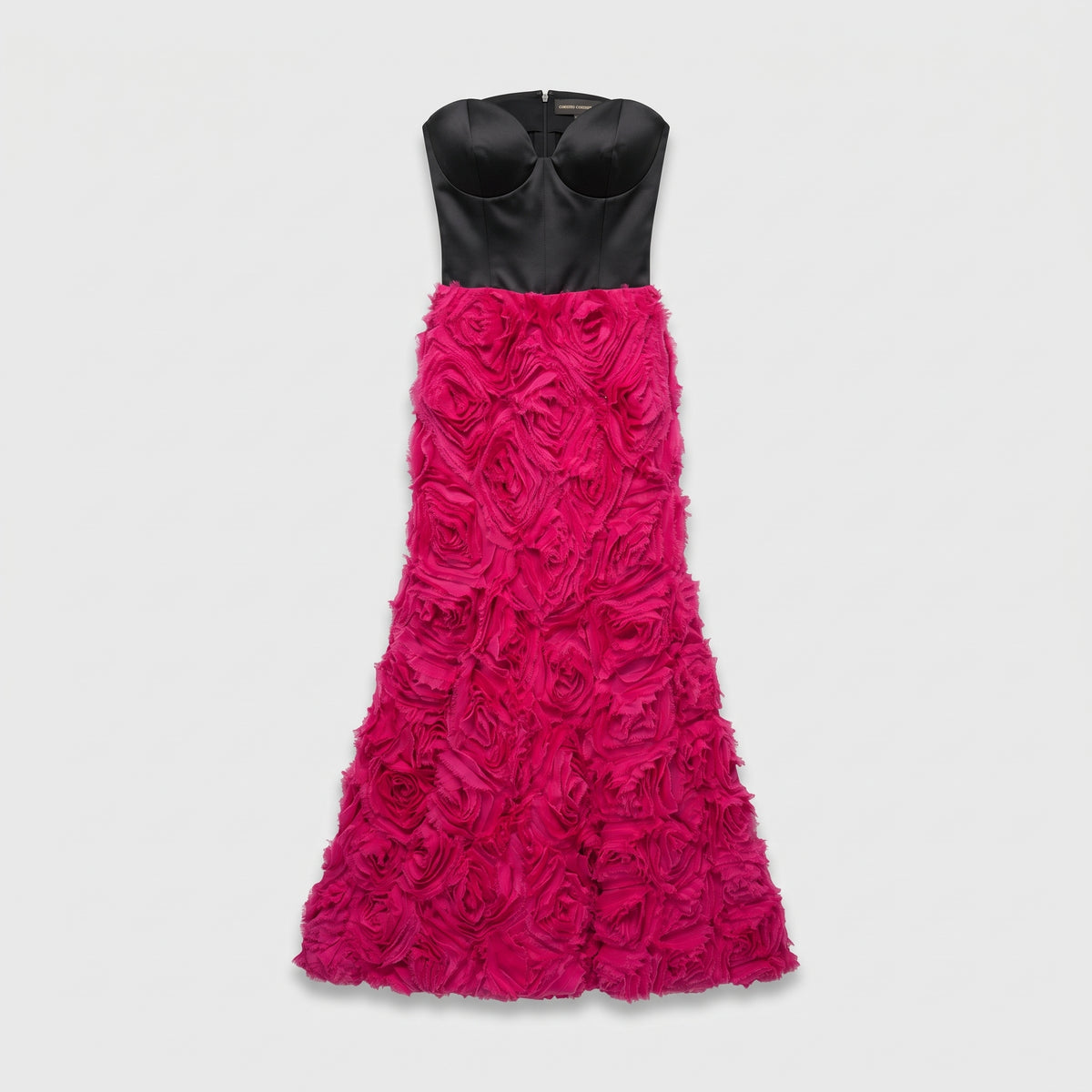 Strapless Rose Applique Evening Gown
