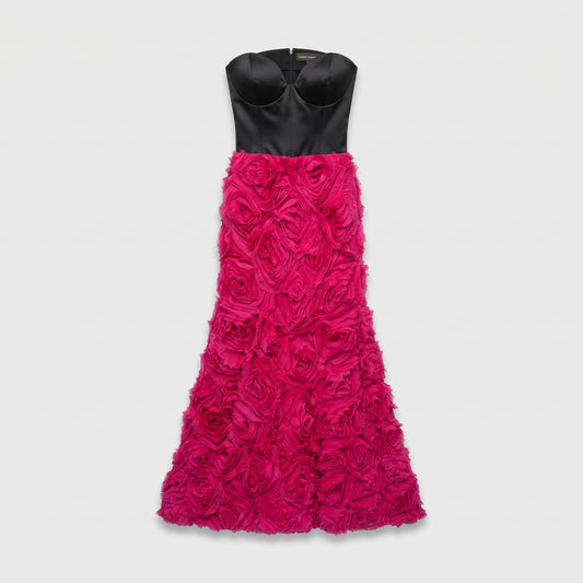 Strapless Rose Applique Evening Gown