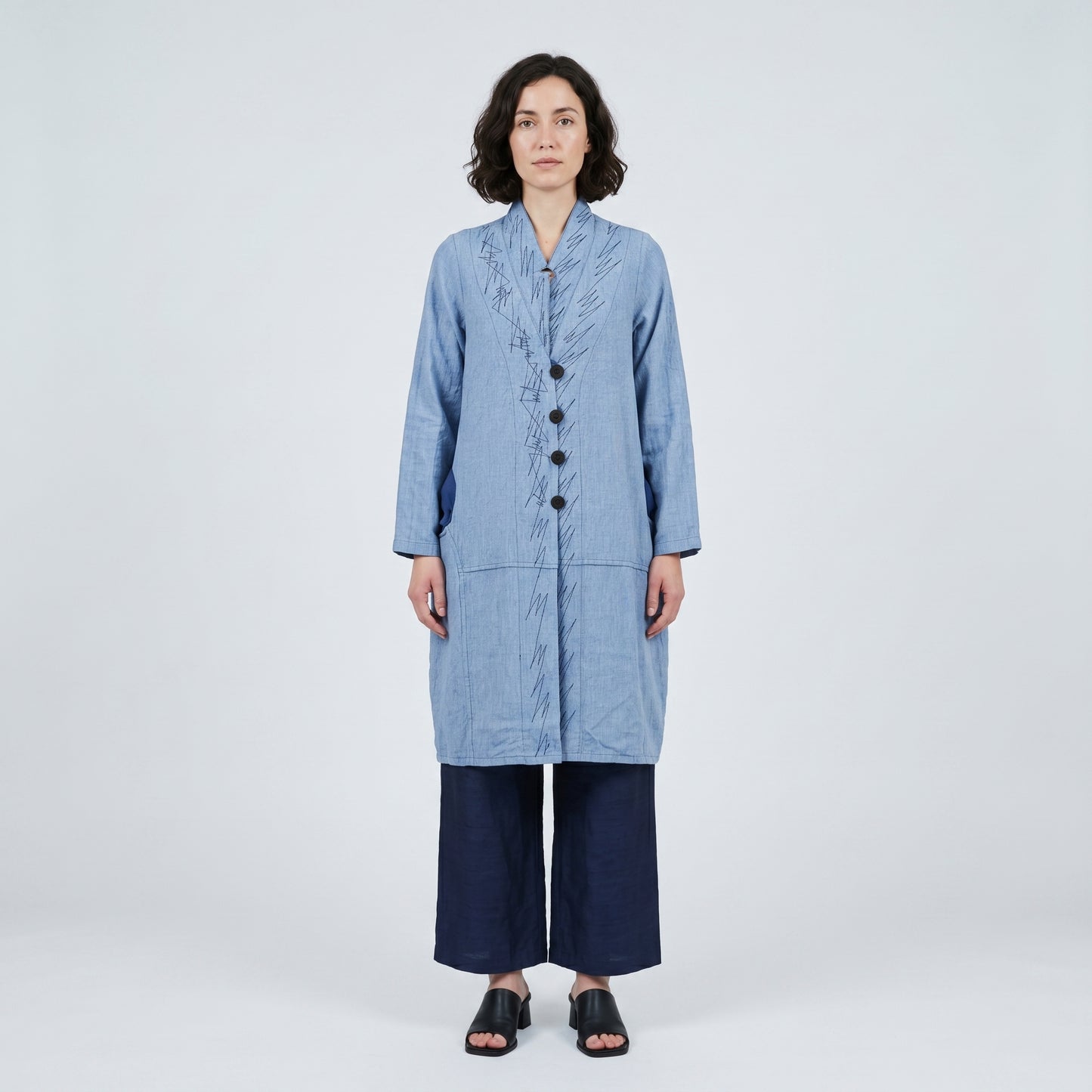 Embroidered Linen Longline Jacket