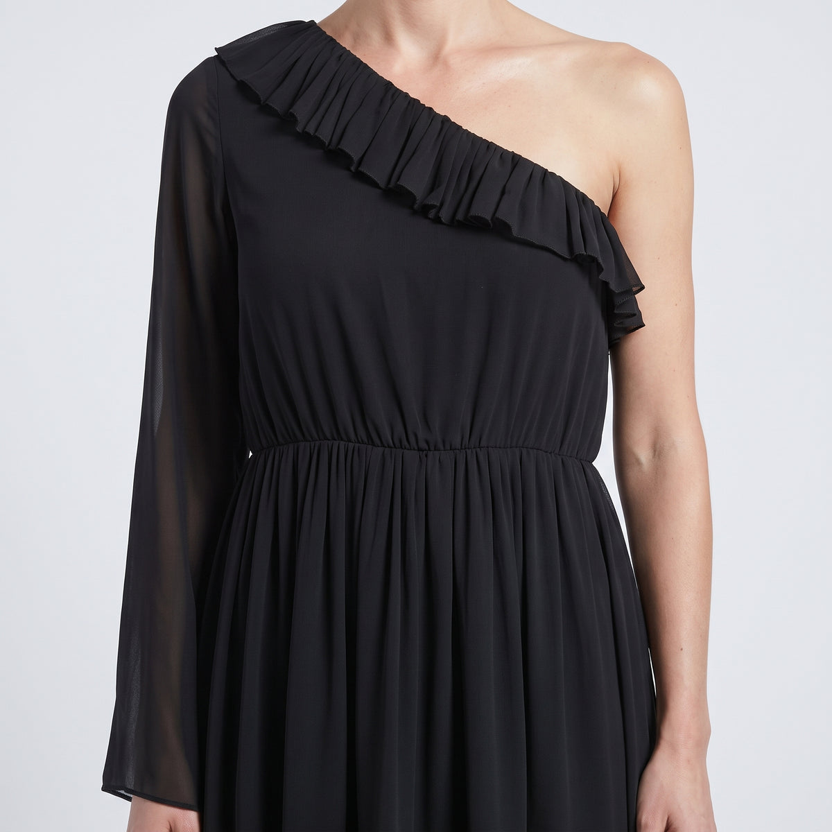 One-Shoulder Pleated Ruffle Dress