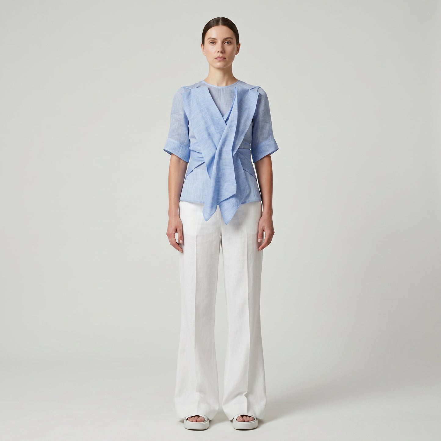 Draped Linen Statement Blouse