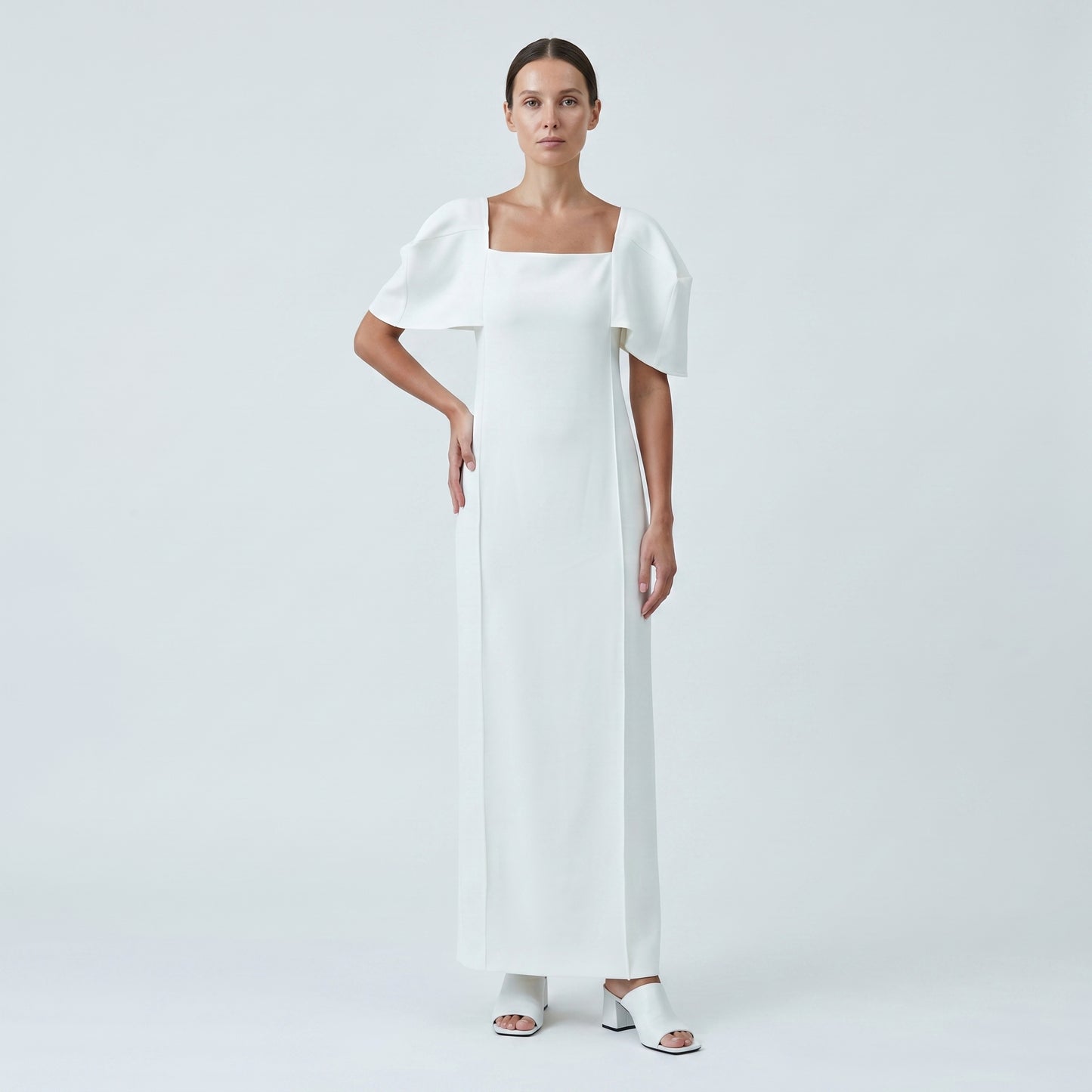 Structured Cape Sleeve Midi Dress