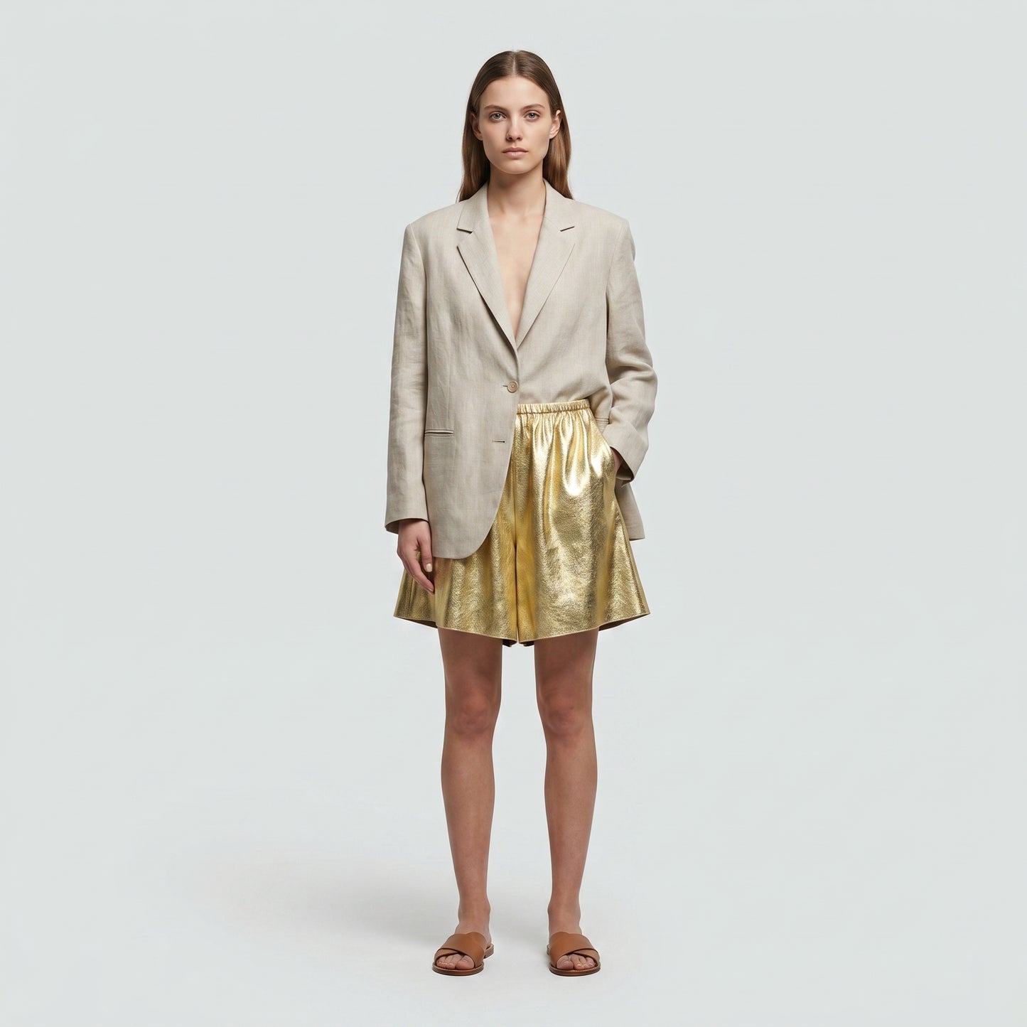 Metallic Gold High-Waist Shorts