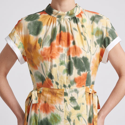 Floral Print Paneled Midi Dress