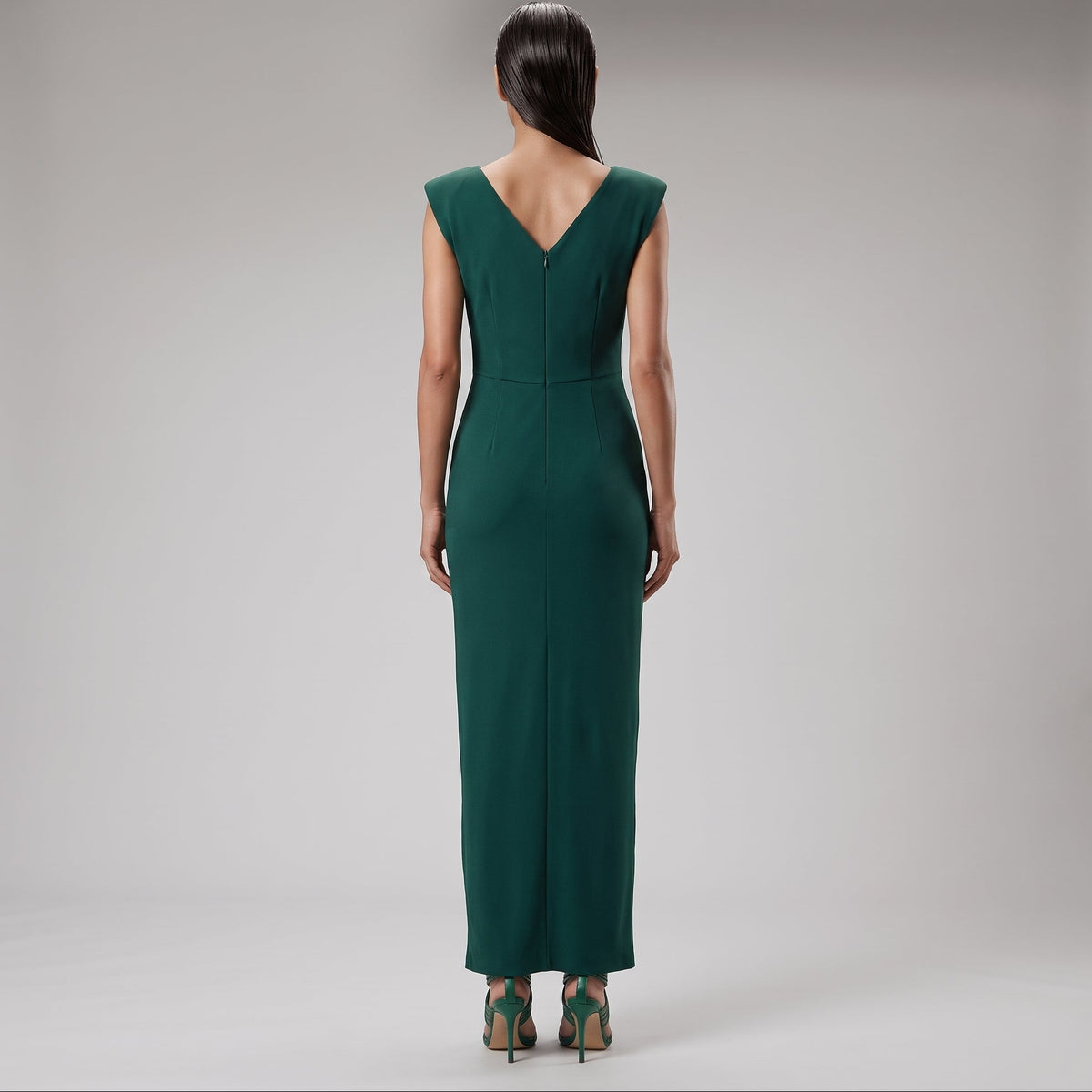 Emerald Pleated Draped Evening Gown