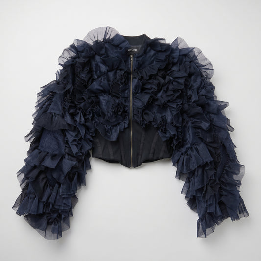 Ruffled Navy Statement Jacket