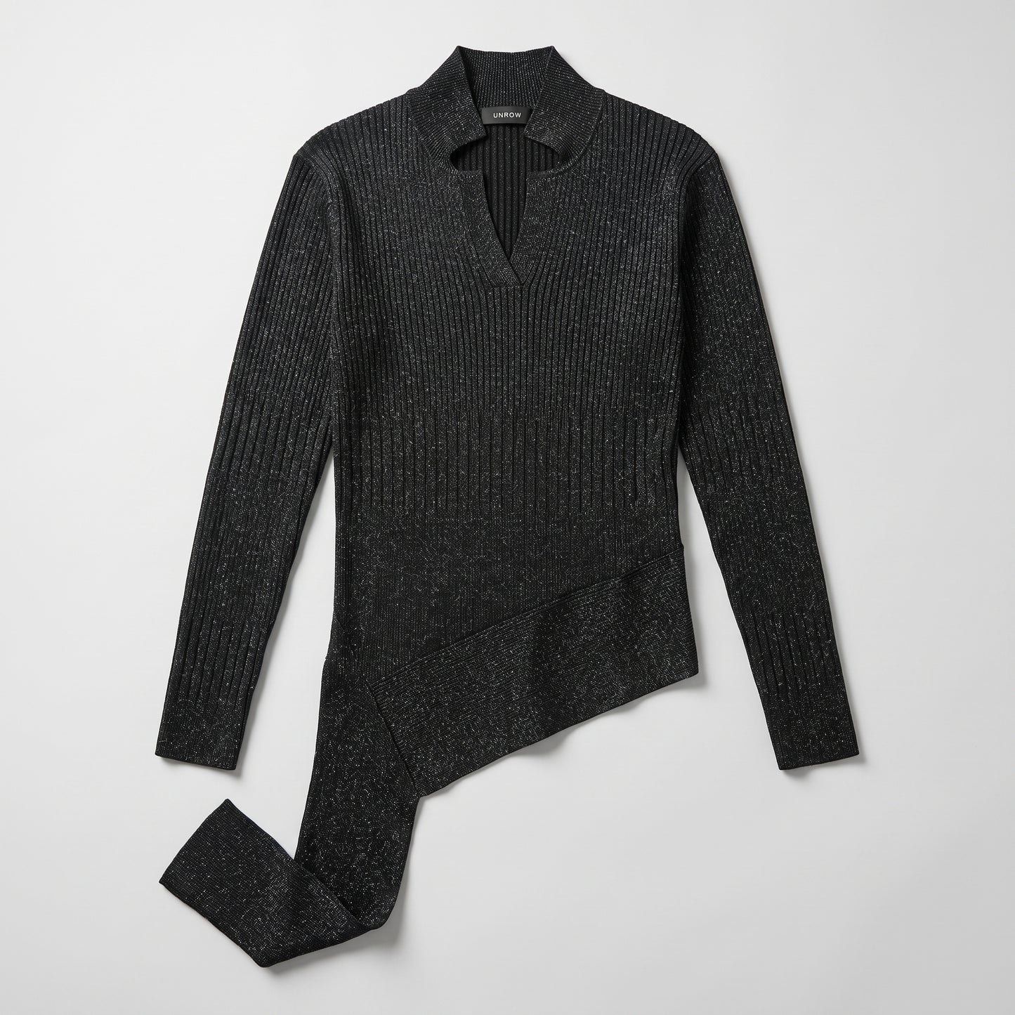 Metallic Ribbed Asymmetric Sweater