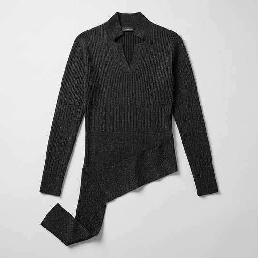 Metallic Ribbed Asymmetric Sweater