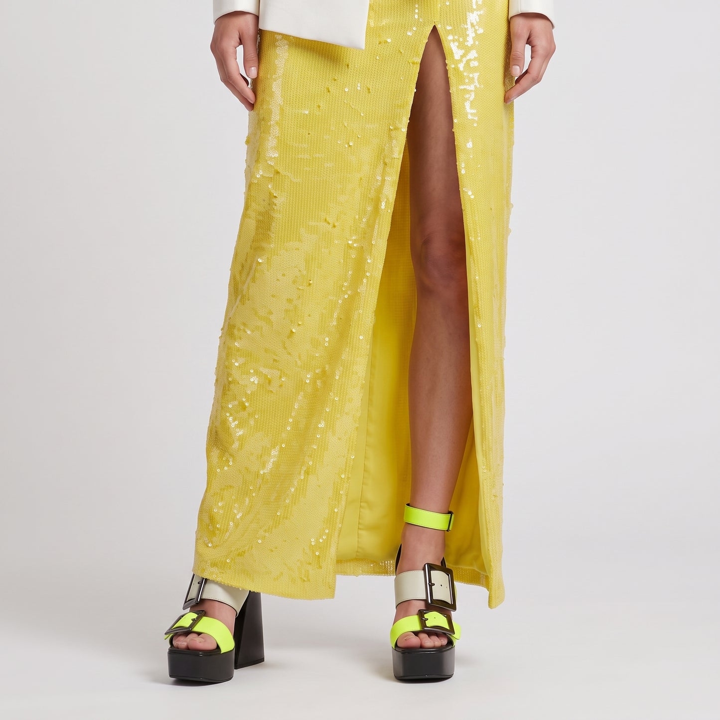 Radiant Yellow Sequin Midi Skirt