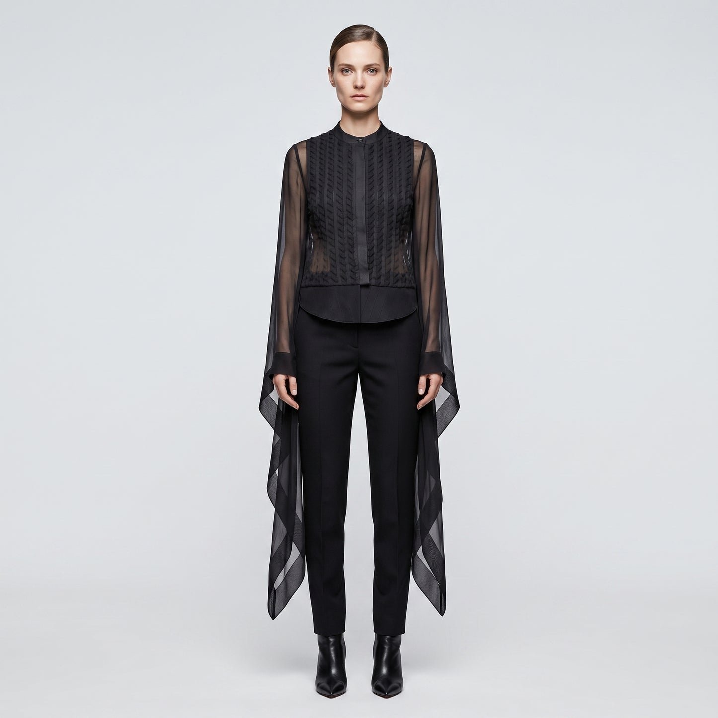 Textured Sheer Sleeve Blouse
