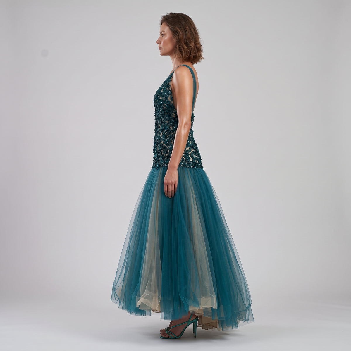 Embellished V-Neck Tulle Dress