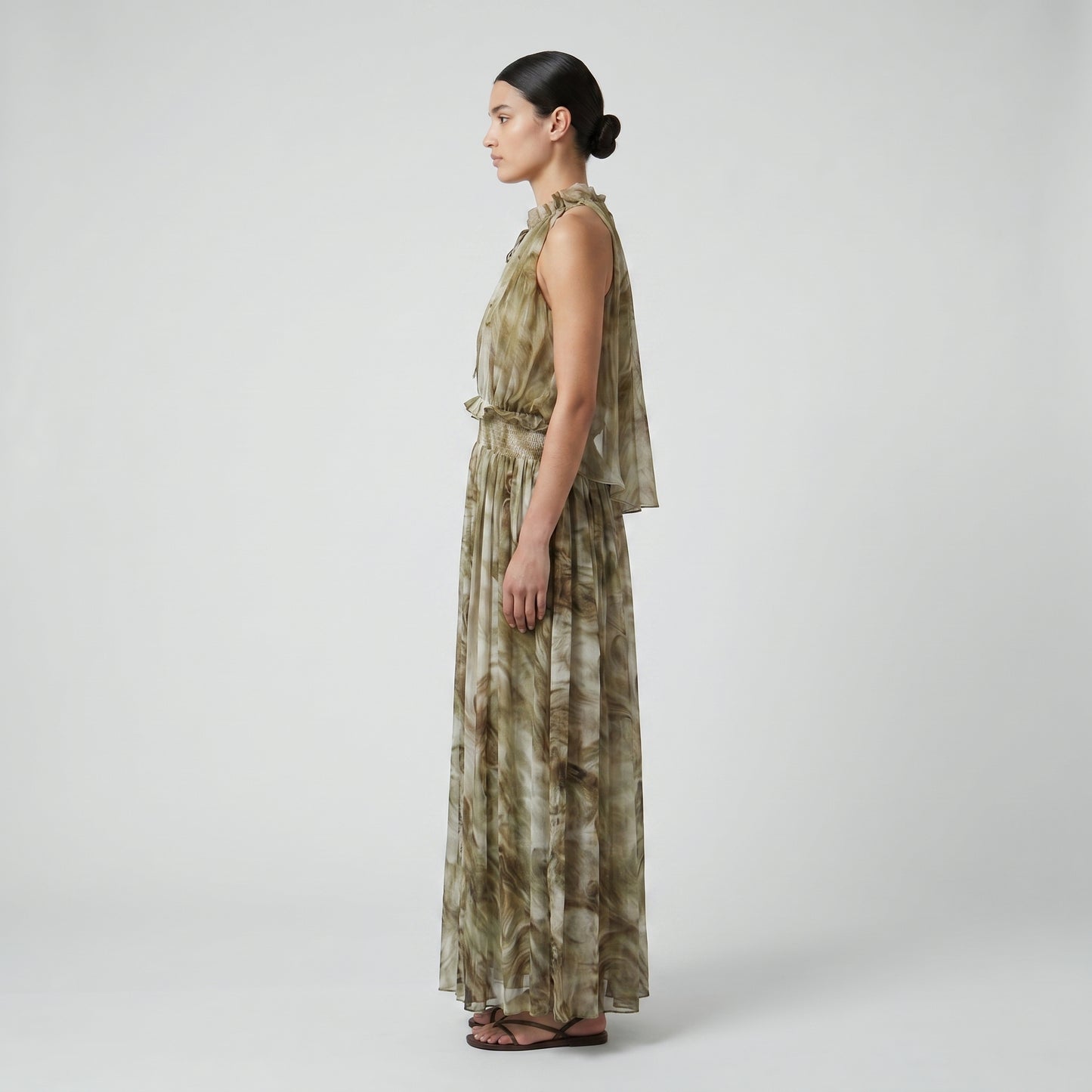 Abstract Print Halter Maxi Dress