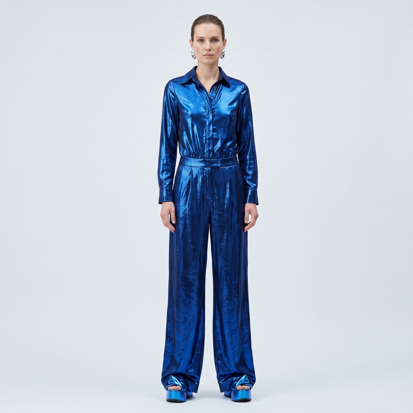 Metallic Cobalt Tailored Jumpsuit