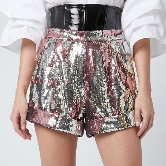 Sequin High-Waisted Cuffed Shorts