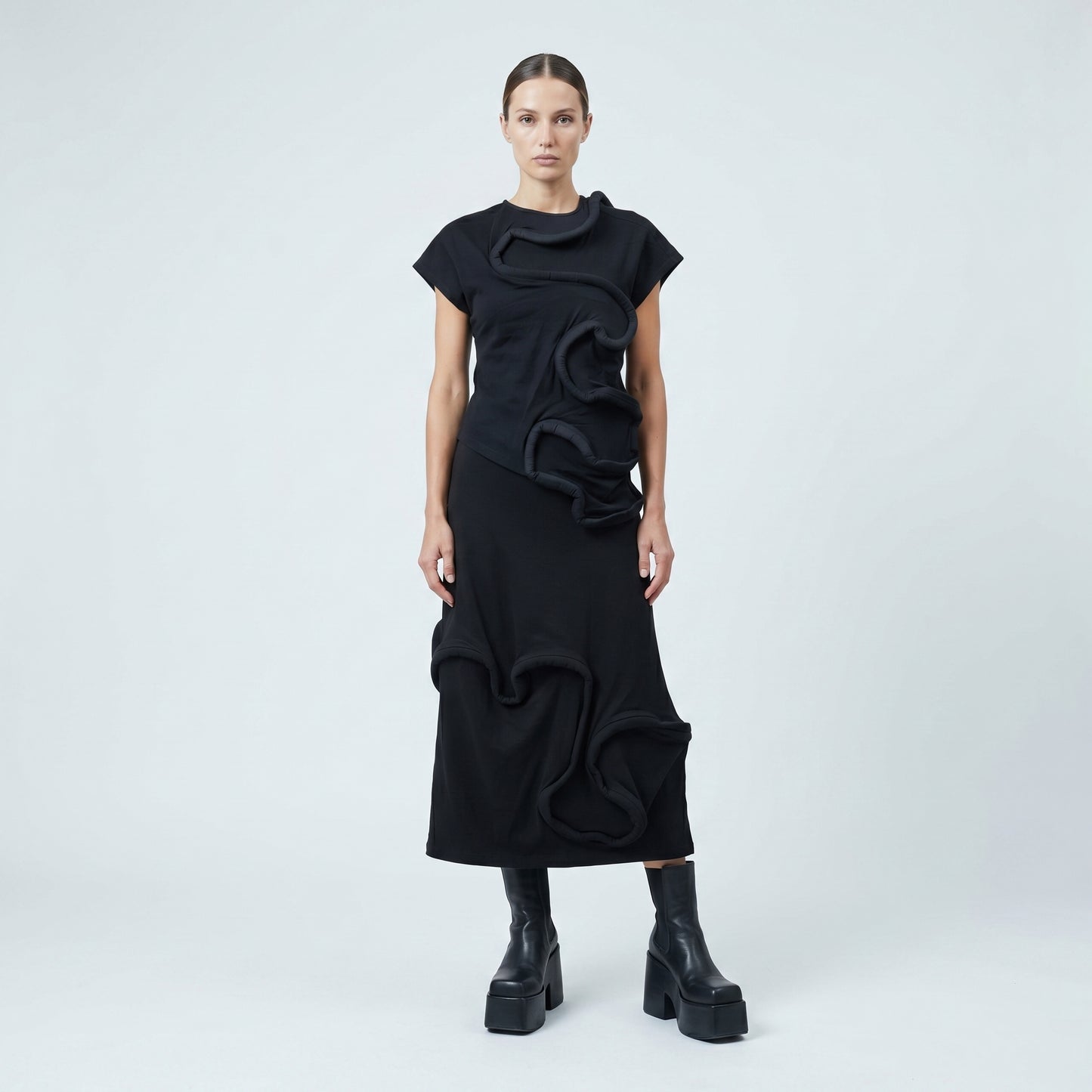 Sculptural Black Midi Skirt