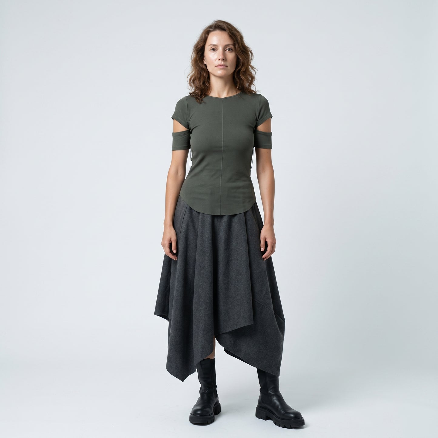 Ribbed Cutout Shoulder Top