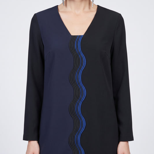 Colorblock Wave Detail Shift Dress