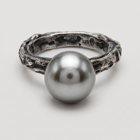 Textured Silver Pearl Statement Ring