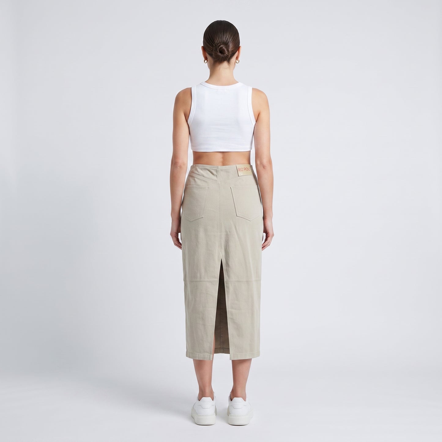 Tailored Beige Midi Skirt