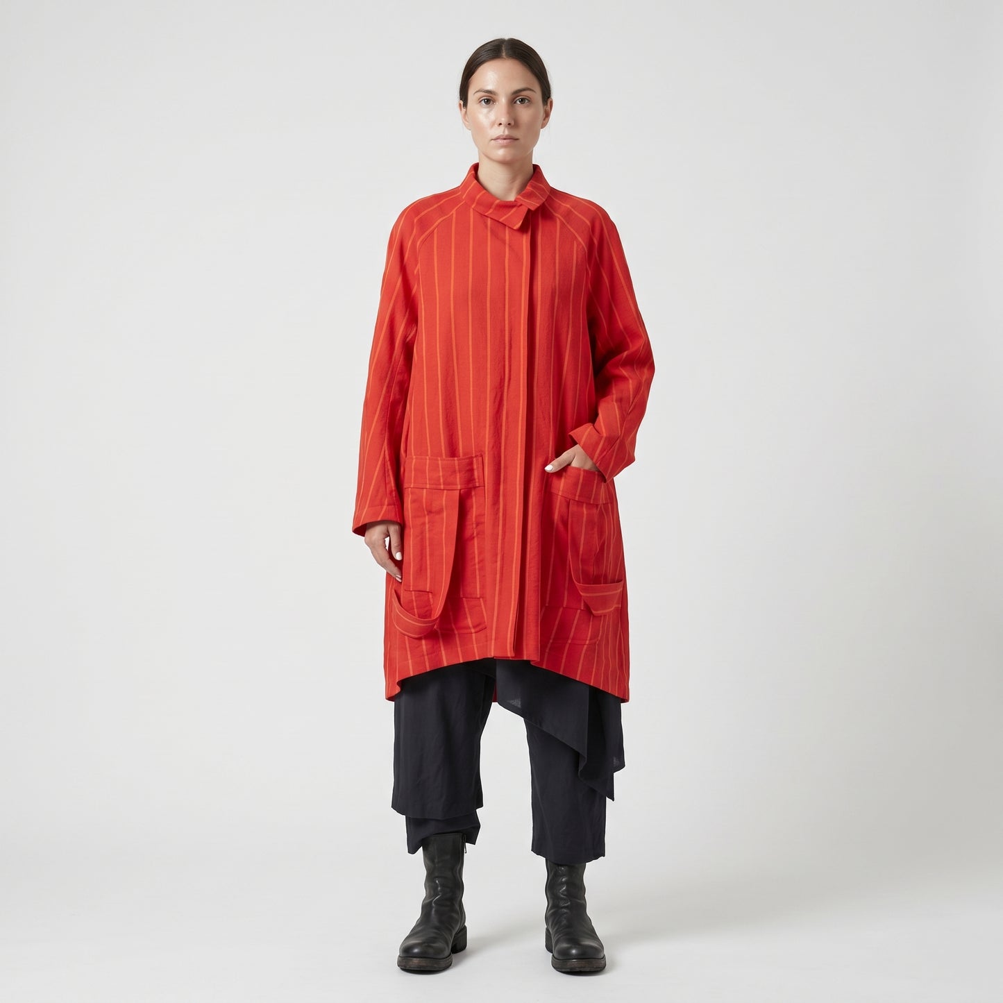Red Striped Oversized Coat