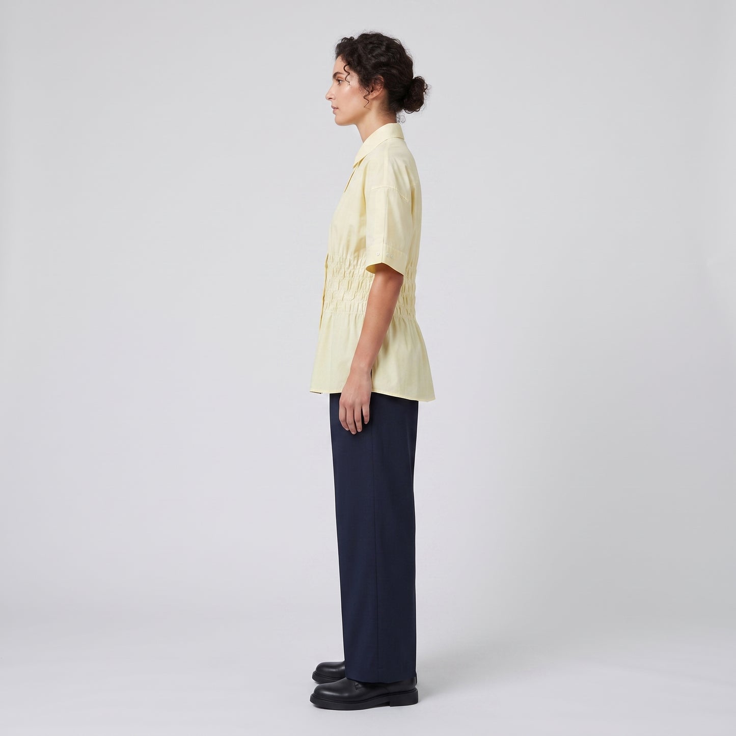 Ruched Waist Pastel Poplin Shirt
