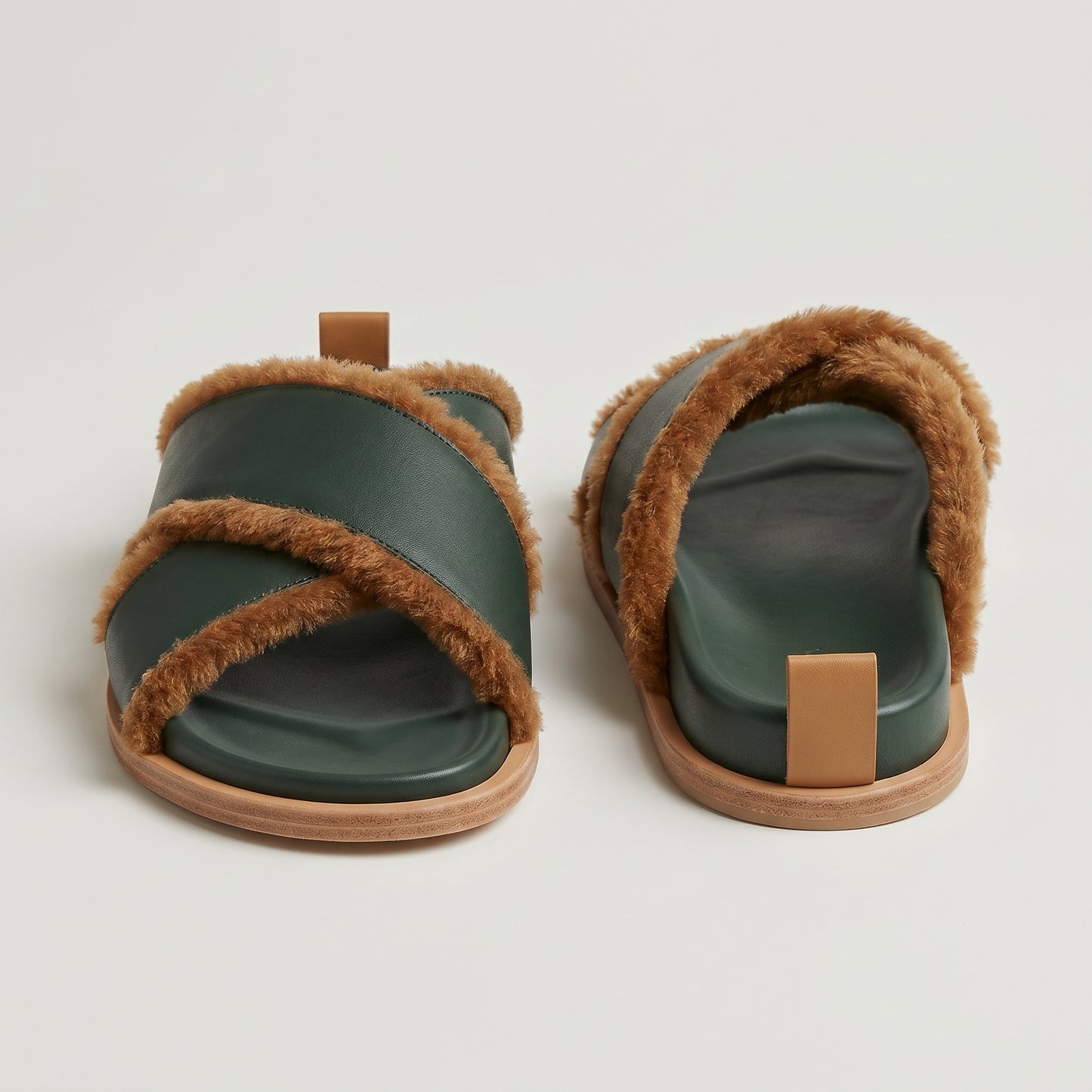 Shearling Trimmed Leather Slides