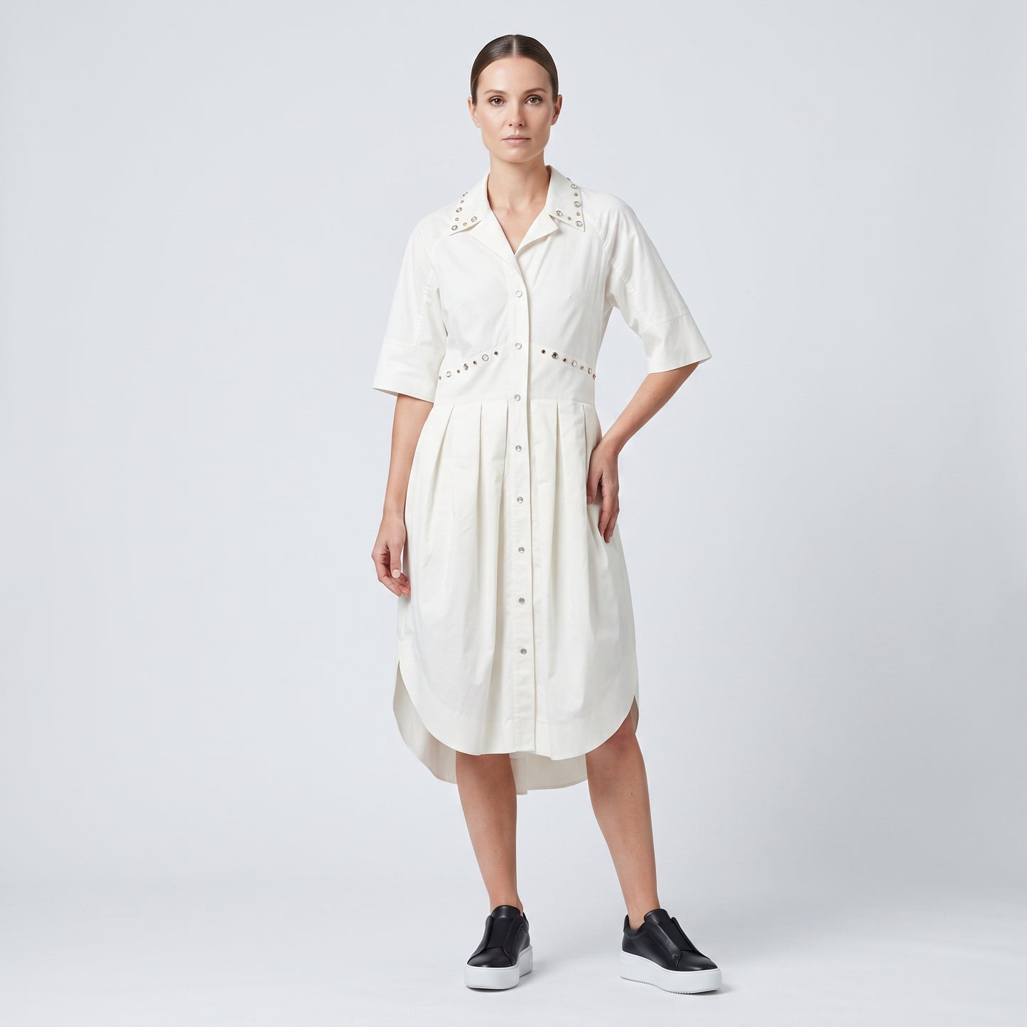 Embellished Cotton Midi Shirt Dress