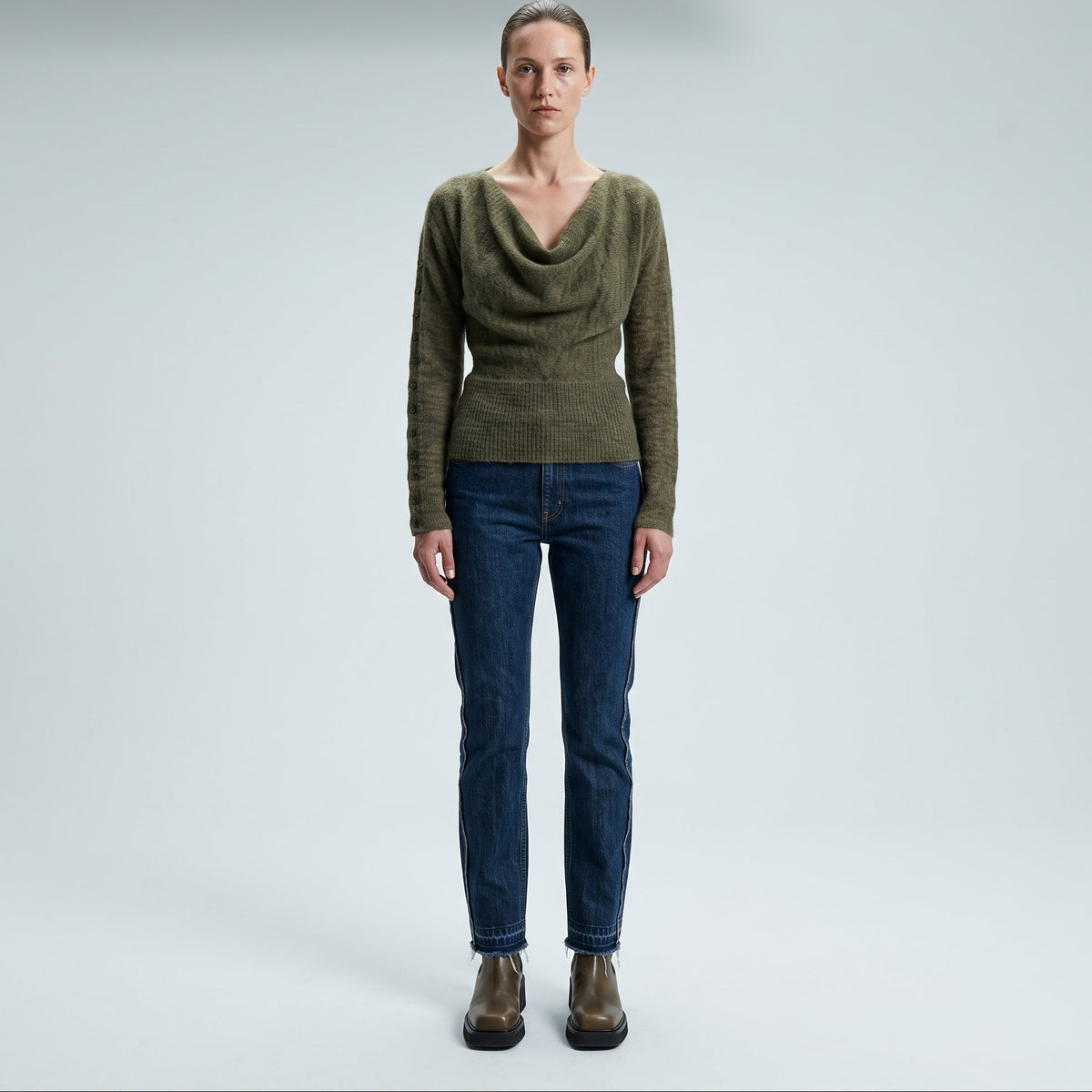 Cowl Neck Button Sleeve Sweater