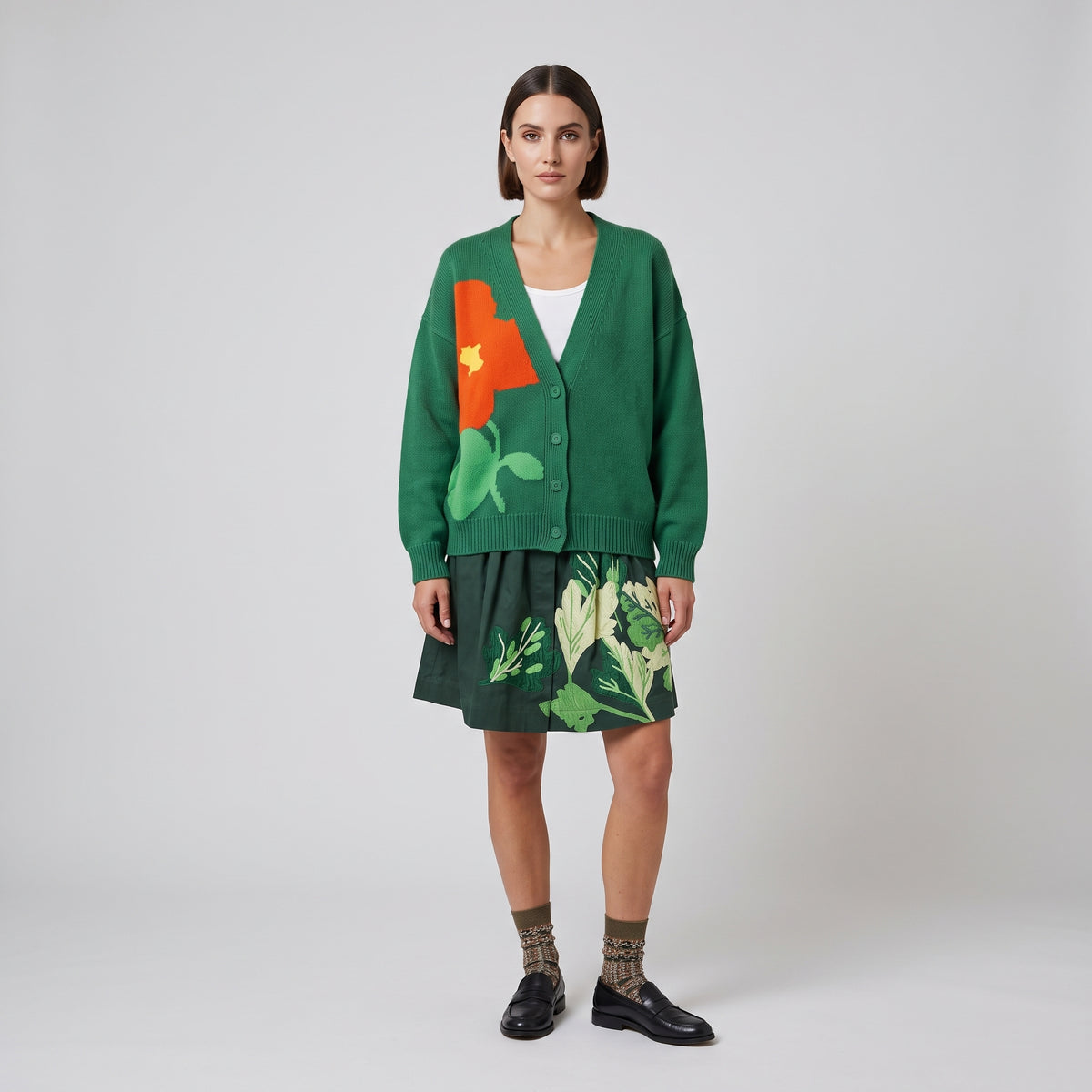 Floral Intarsia V-Neck Cardigan
