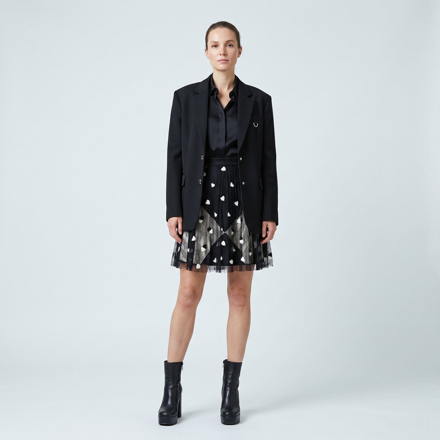 Polka Dot Lace Pleated Skirt