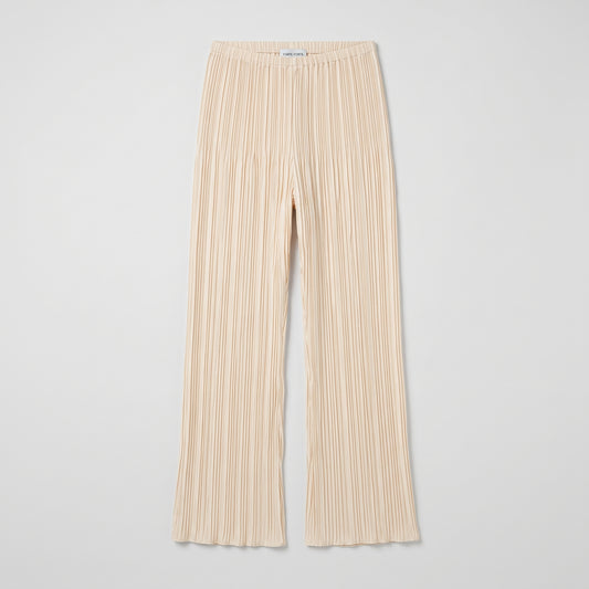 Pleated Wide-Leg Beige Trousers