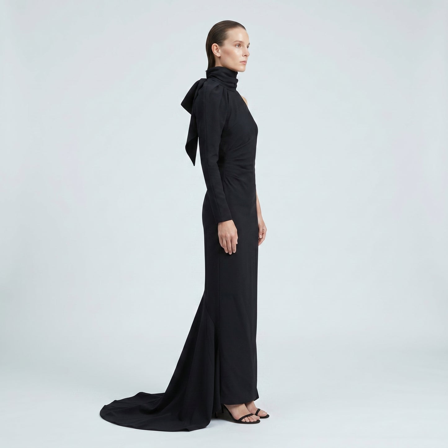Asymmetric High-Neck Evening Gown