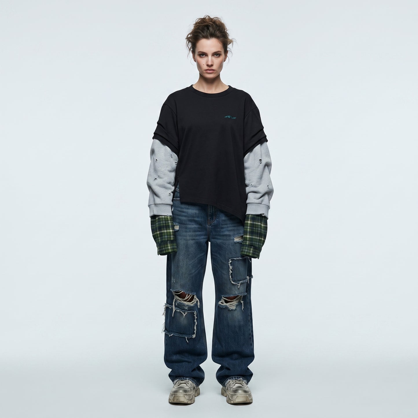 Layered Asymmetric Distressed Cotton Top
