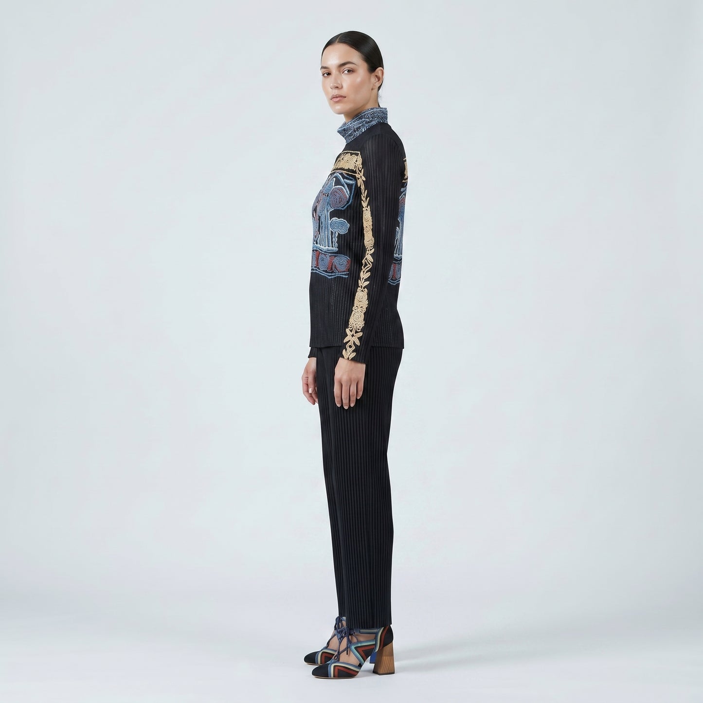 Embroidered Mock Neck Jersey Top