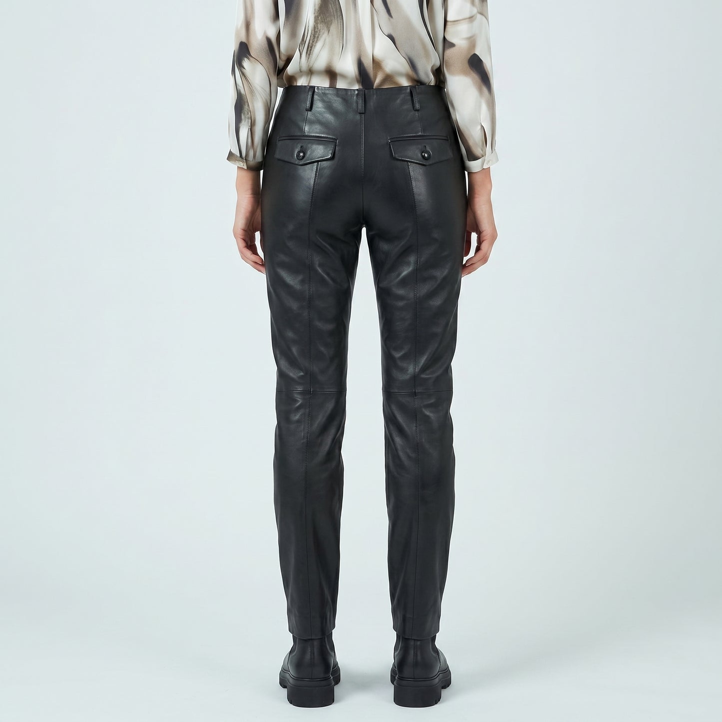 Sleek Paneled Leather Trousers