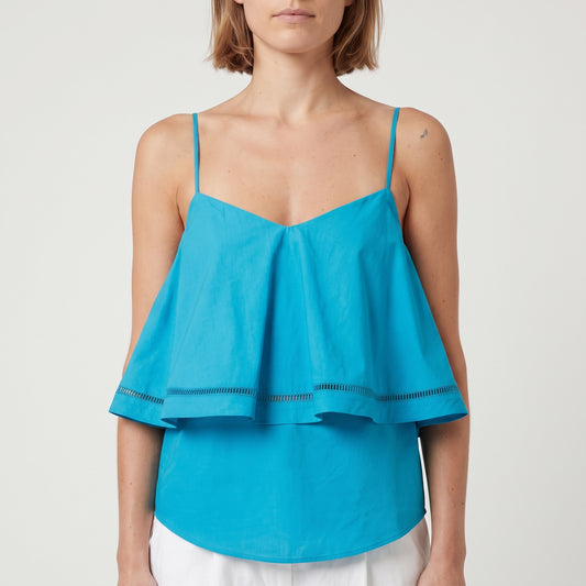 Blue Ruffled Spaghetti Strap Top