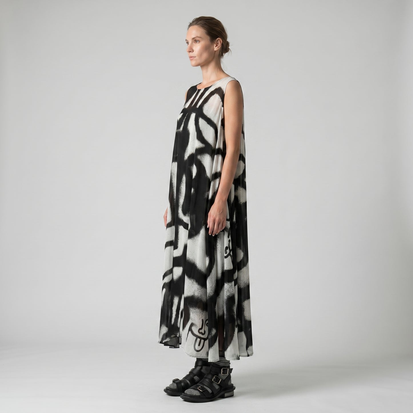 Monochrome Abstract Sleeveless Dress