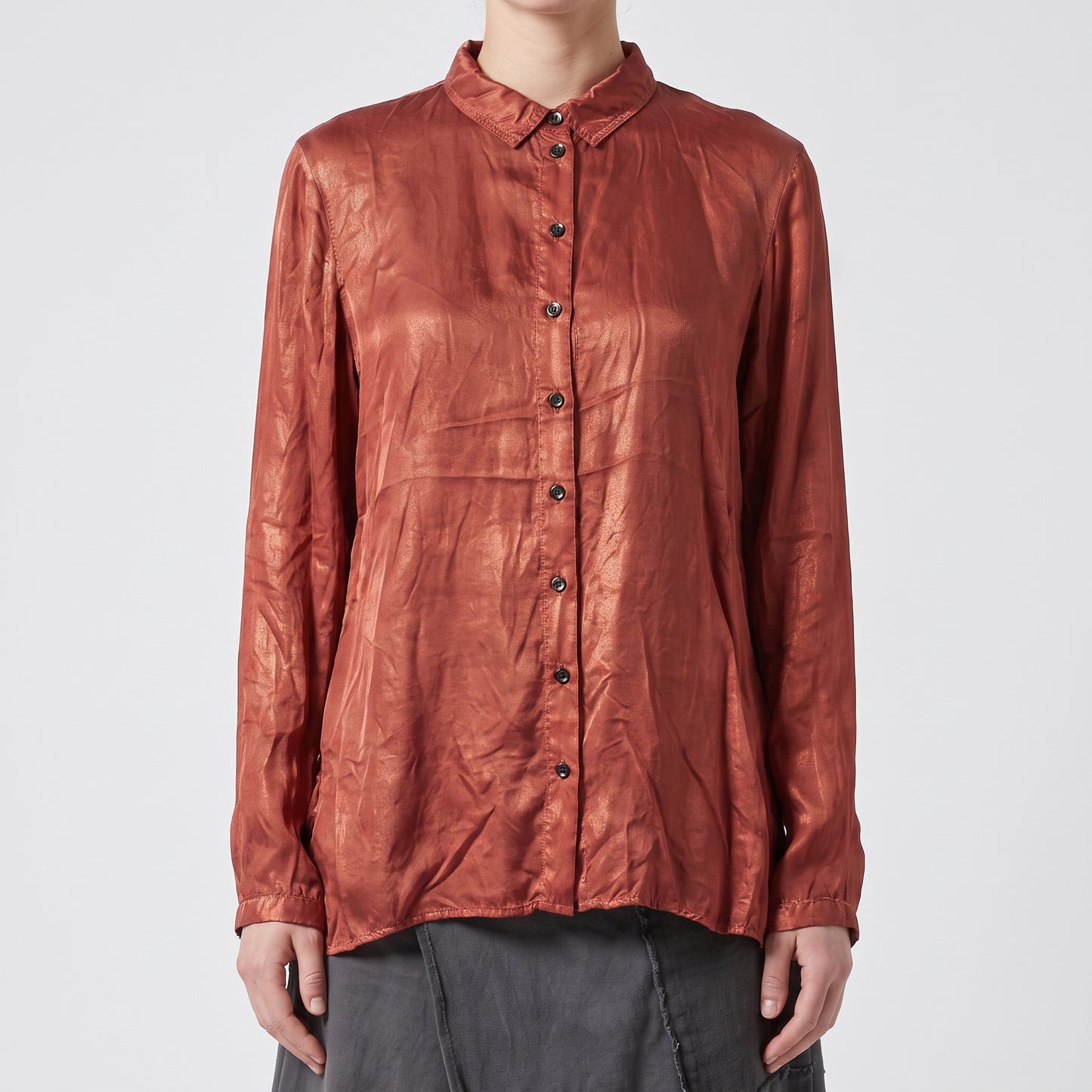 Rust Silk Button Down Shirt
