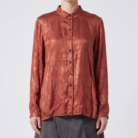 Rust Silk Button Down Shirt