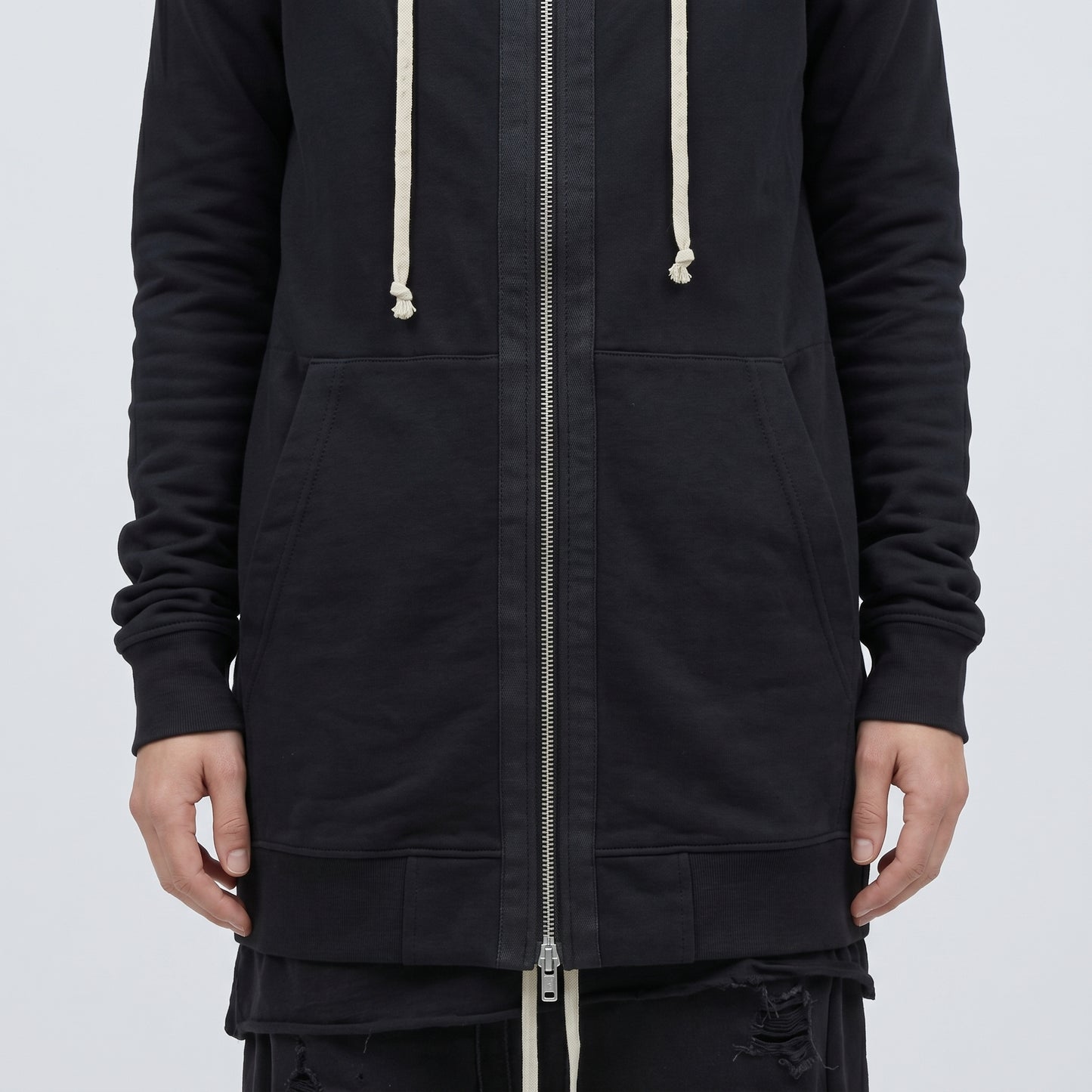 Longline Zip-Up Cotton Hoodie