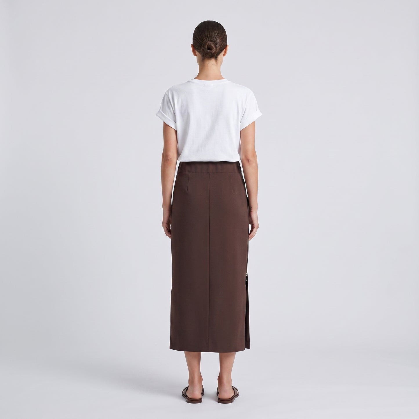 Draped High-Waisted Midi Skirt