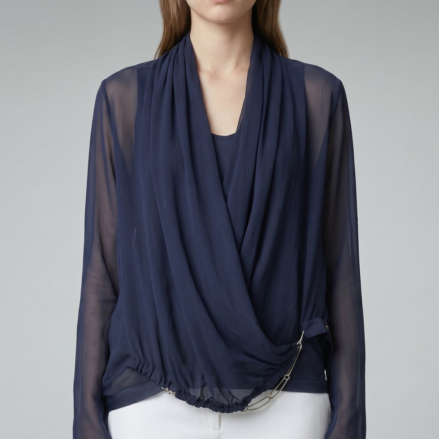 Draped Sheer Navy Layered Top