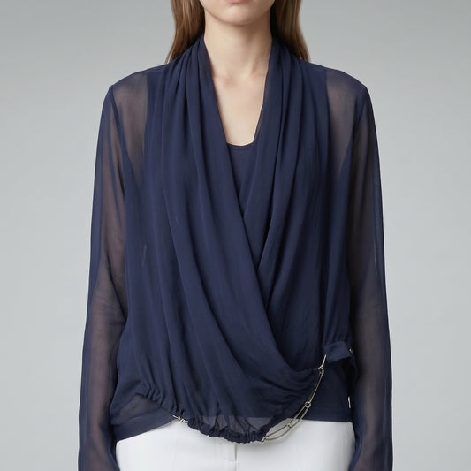Draped Sheer Navy Layered Top
