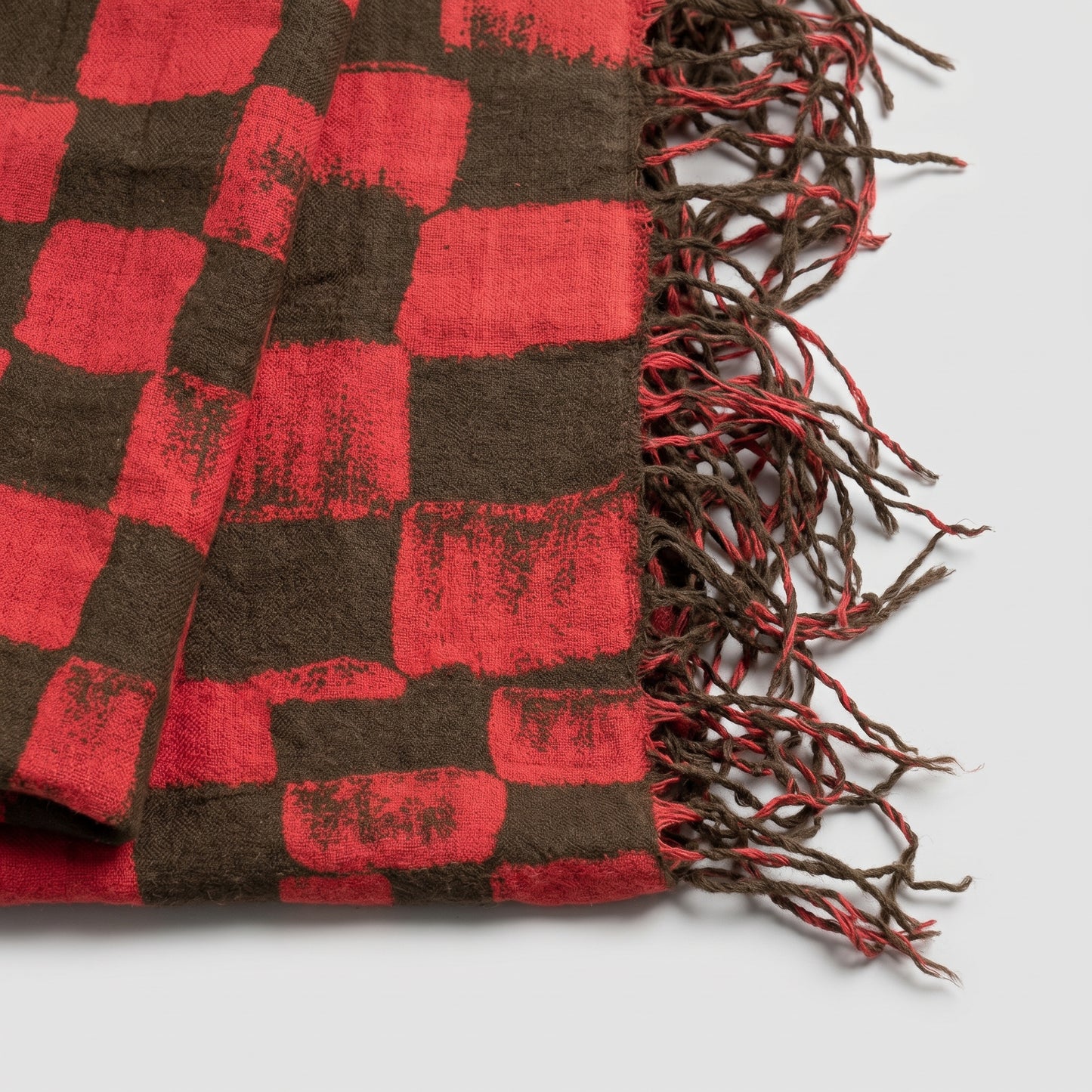 Checkered Fringed Blanket Shawl