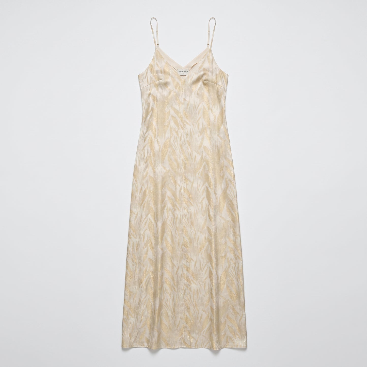Metallic Leaf Print Slip Dress